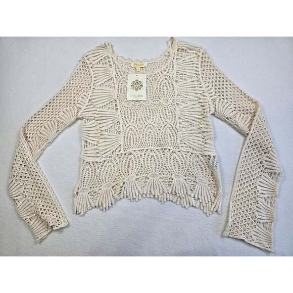 Rebellion Sweaters - NWT Rebellion Again Crochet Top M Beige 100% Cotton Medium Boho Hippie Sweater